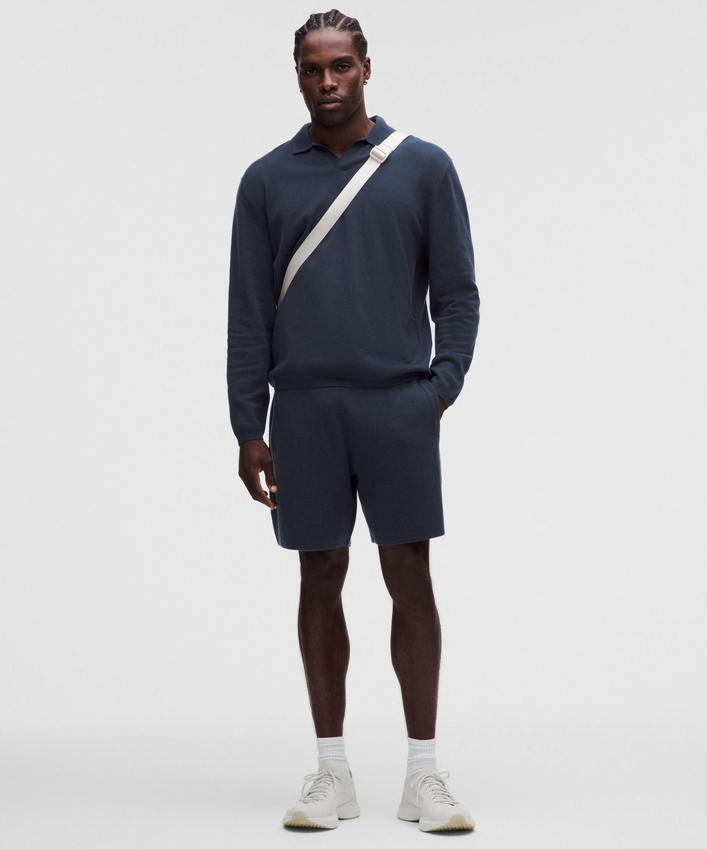 Cotton-Blend Knit Long-Sleeve Polo Shirt