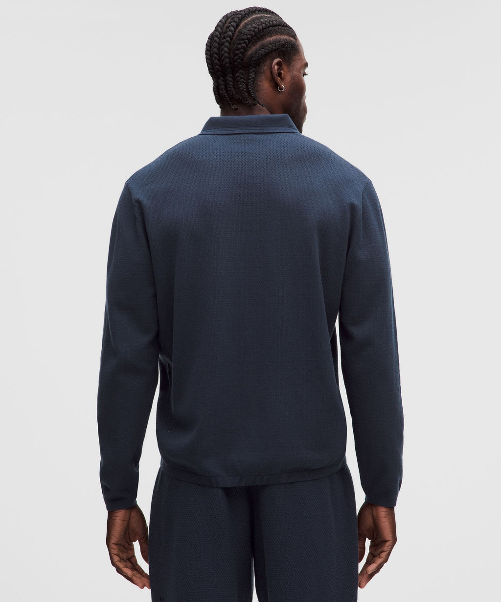 Cotton-Blend Knit Long-Sleeve Polo Shirt