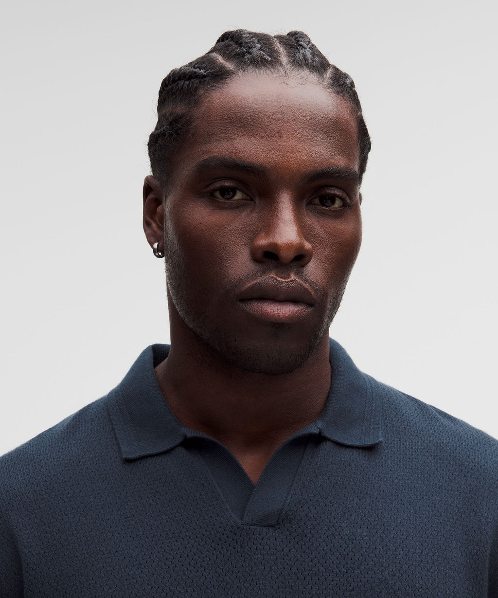 Cotton-Blend Knit Long-Sleeve Polo Shirt