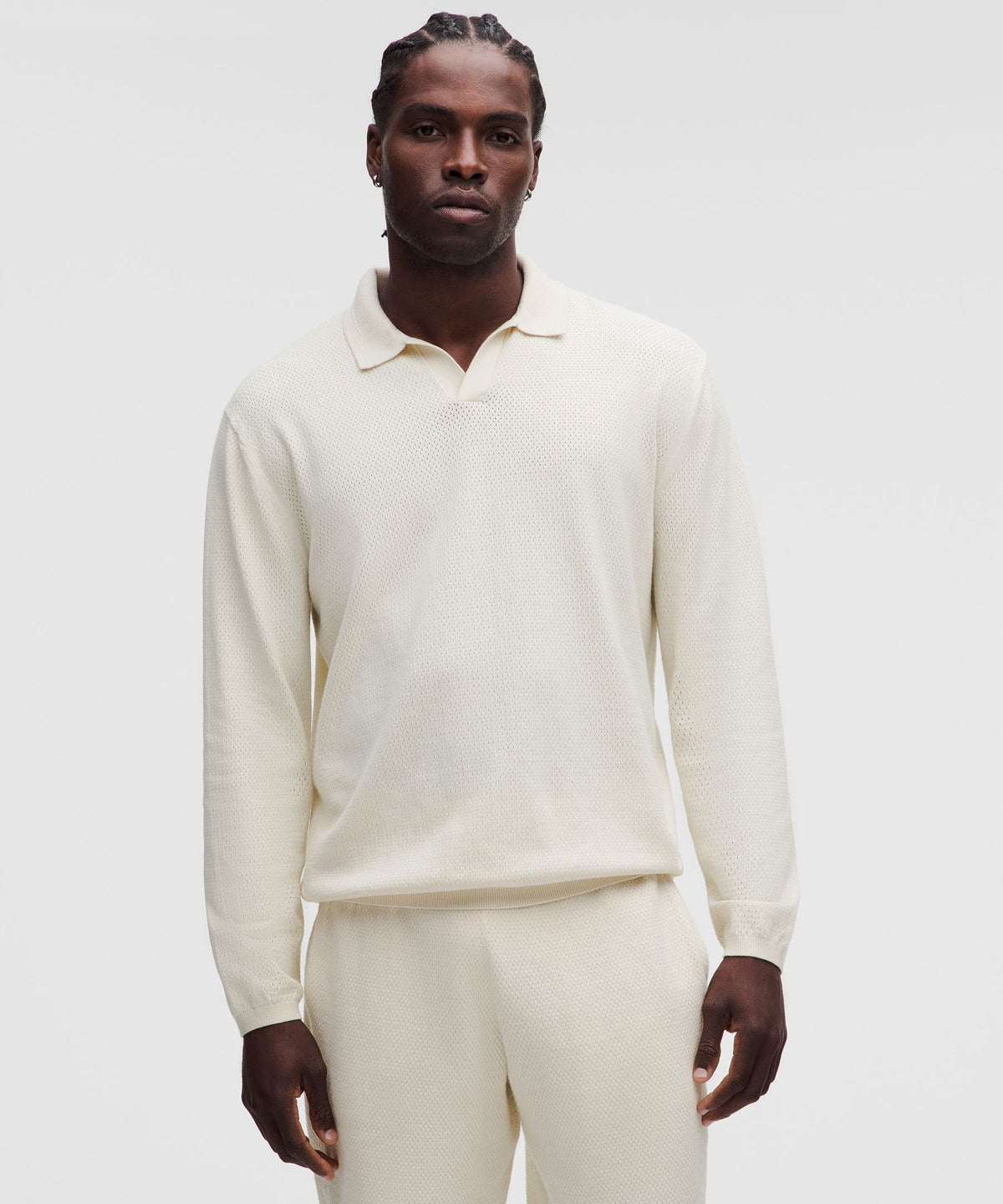 Cotton-Blend Knit Long-Sleeve Polo Shirt
