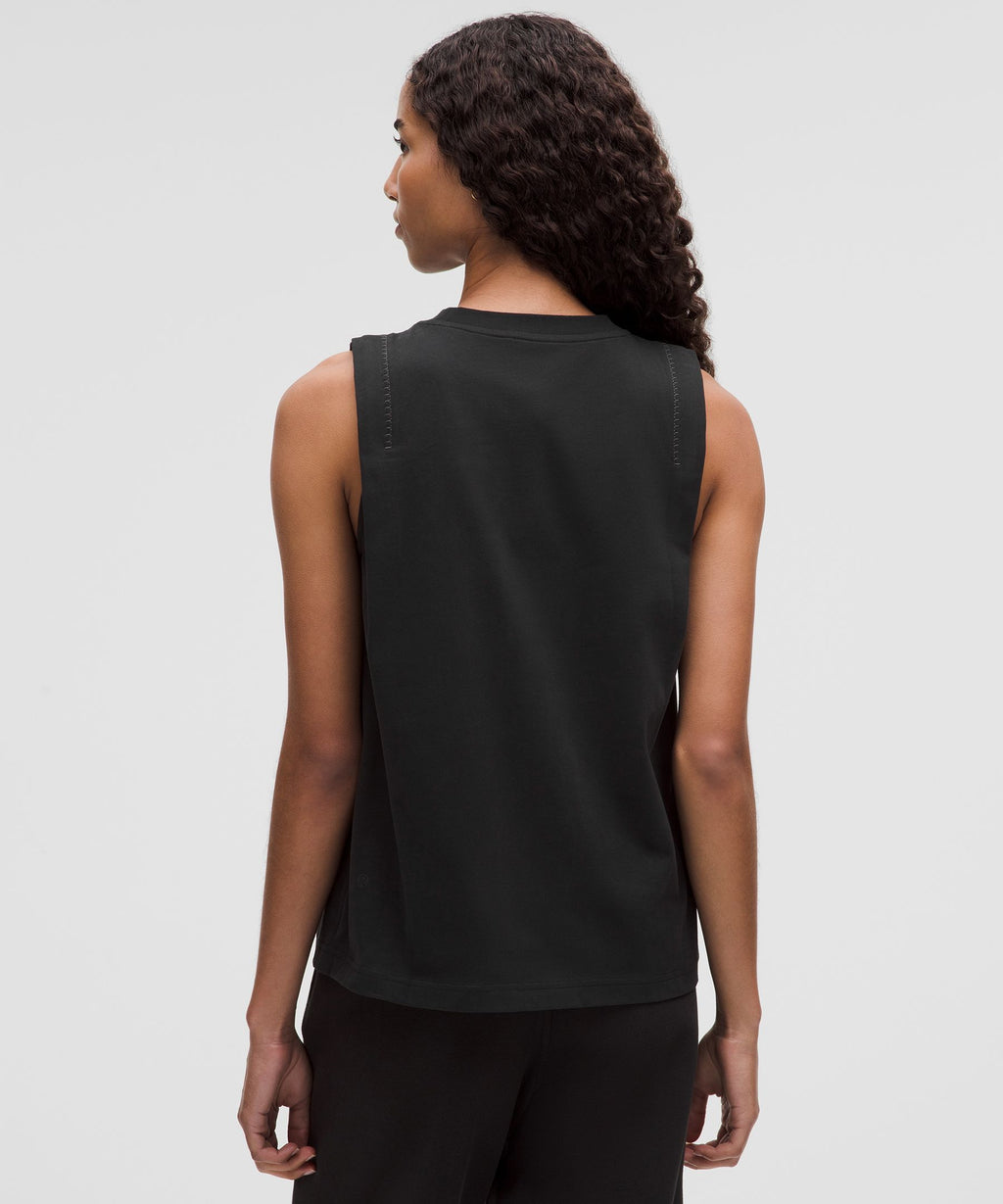 Cotton Jersey Stitch-Detail Tank Top