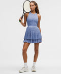 Paisley-Mesh Pleated Tennis Dress