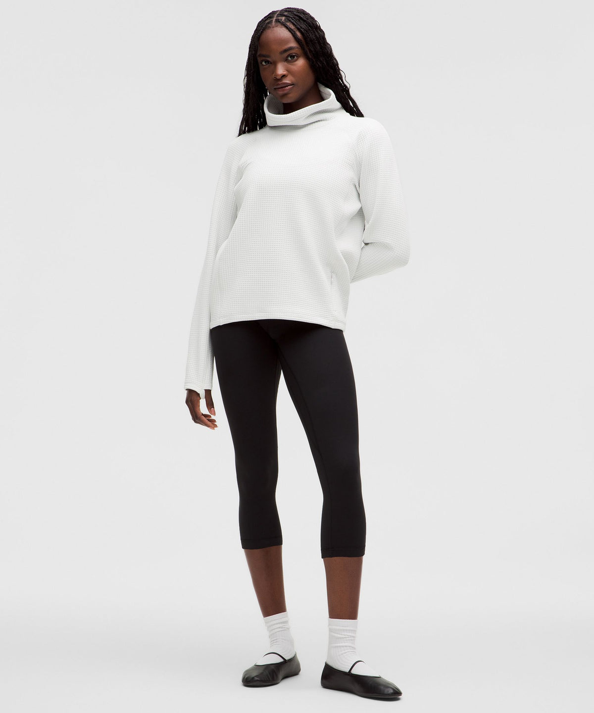 Waffle-Knit Funnel-Neck Long-Sleeve Shirt