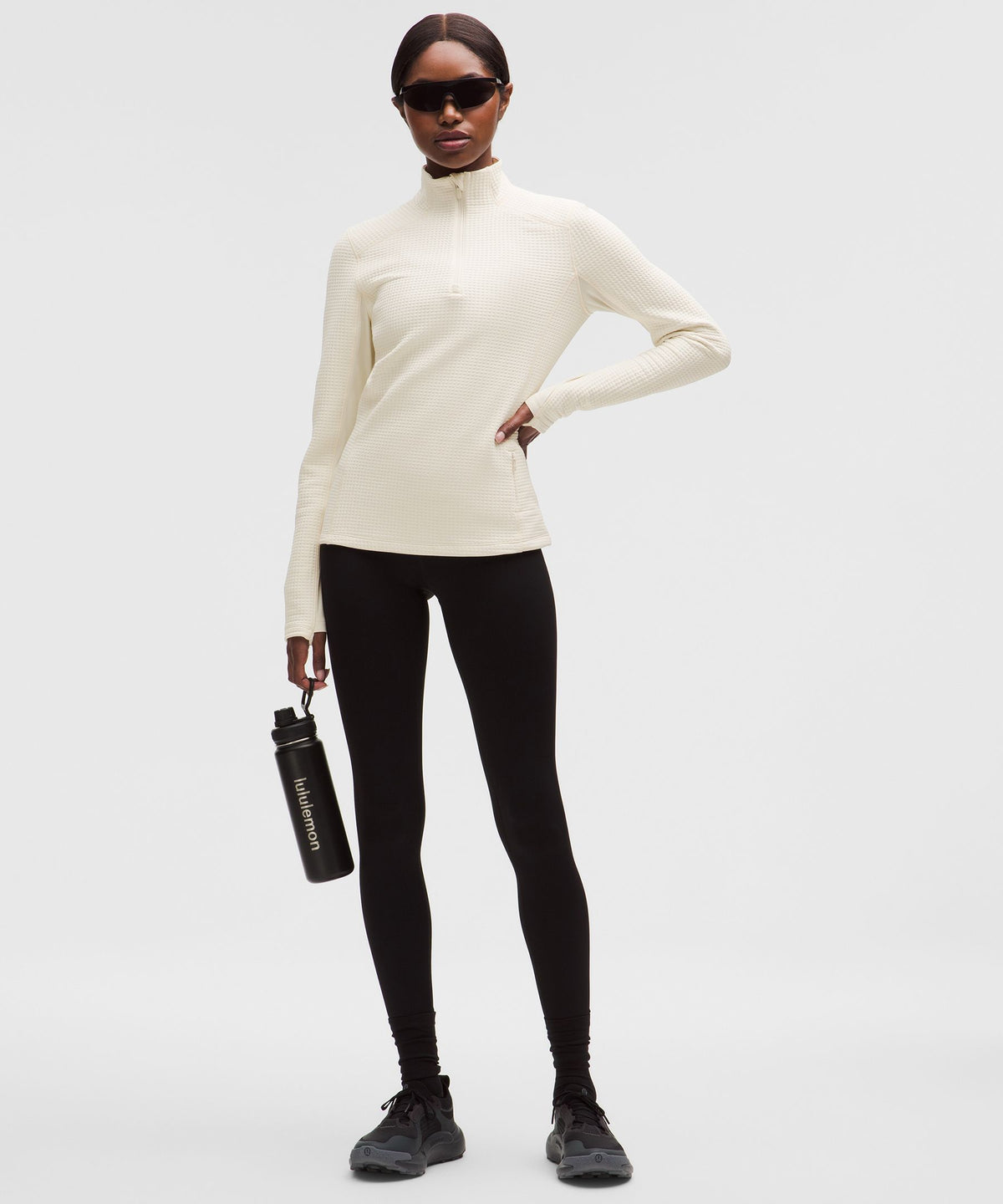 Waffle-Knit Half-Zip Long-Sleeve Shirt