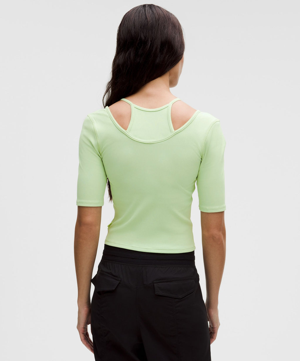 Layered-Look Ribbed Short-Sleeve Shirt