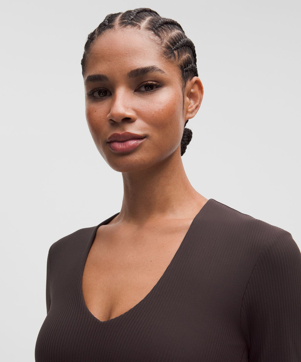 All It Takes Ribbed Nulu V-Neck Long-Sleeve ShirtB-D Cups