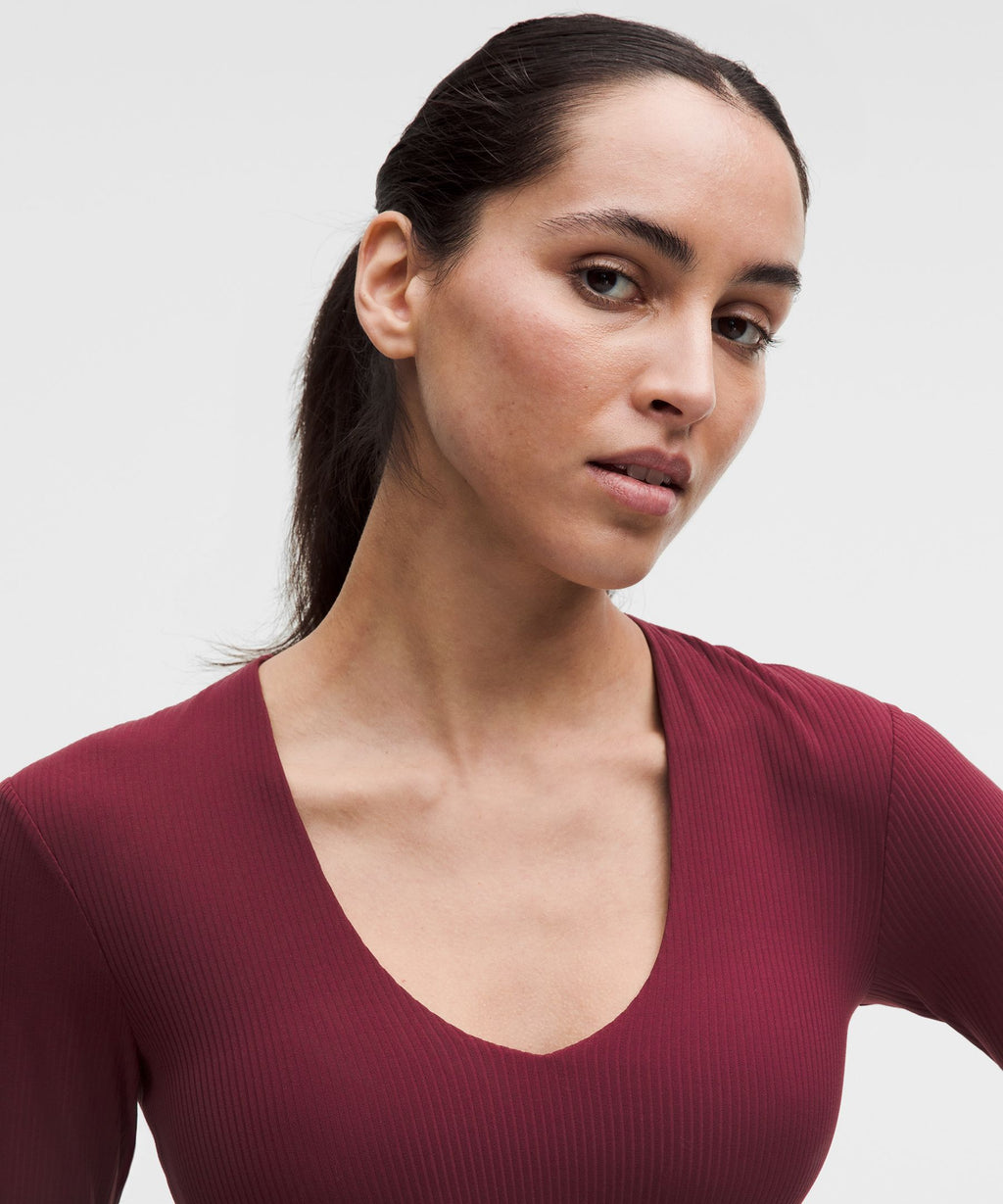 All It Takes Ribbed Nulu V-Neck Long-Sleeve ShirtB-D Cups