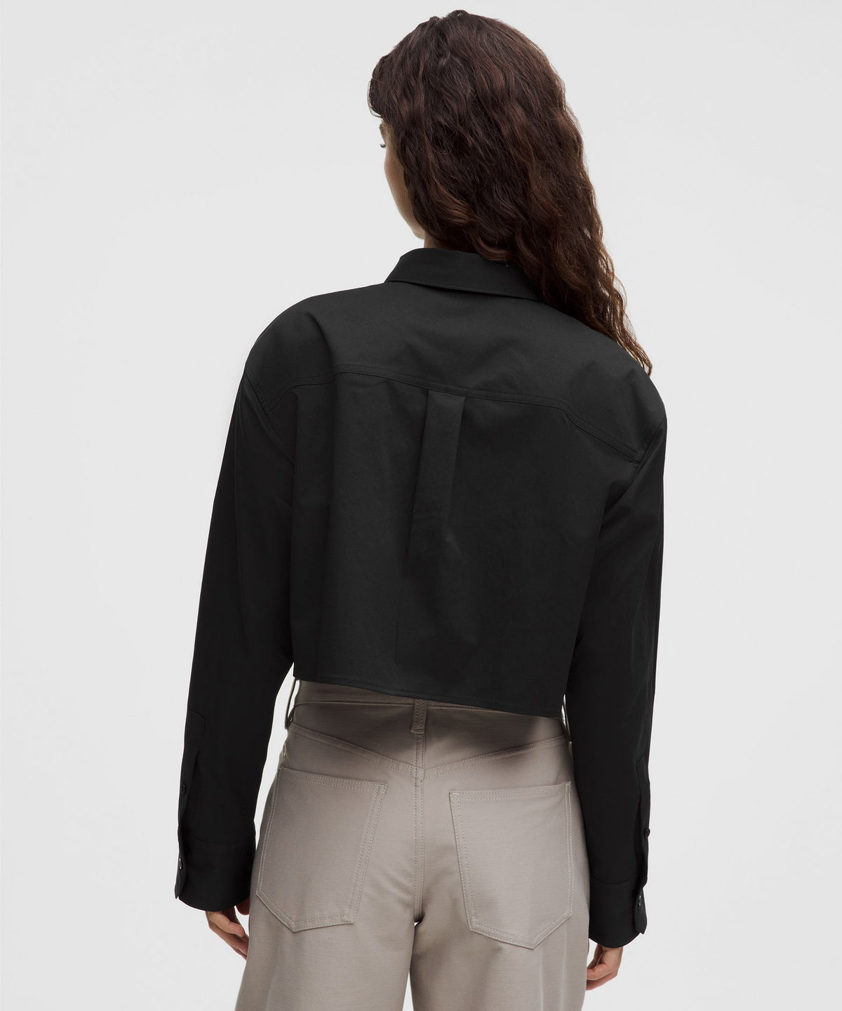 Woven Cropped Button-Up Long-Sleeve Shirt