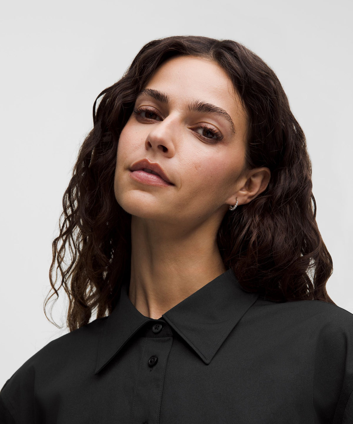 Woven Cropped Button-Up Long-Sleeve Shirt