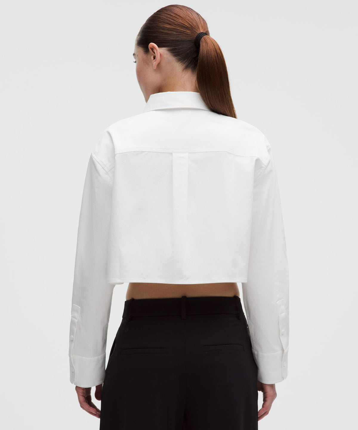 Woven Cropped Button-Up Long-Sleeve Shirt