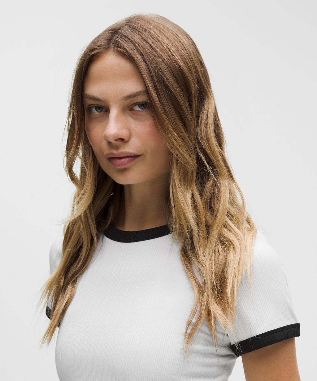 Hold Tight Micro-Rib Straight-Hem T-Shirt