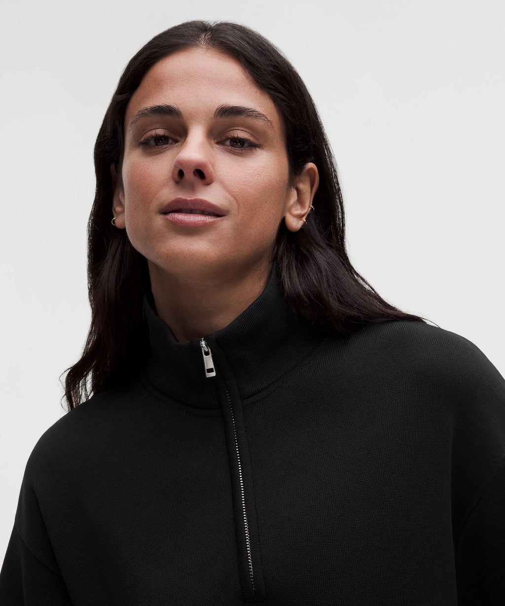 Structured Knit Half-Zip Short-Sleeve Shirt