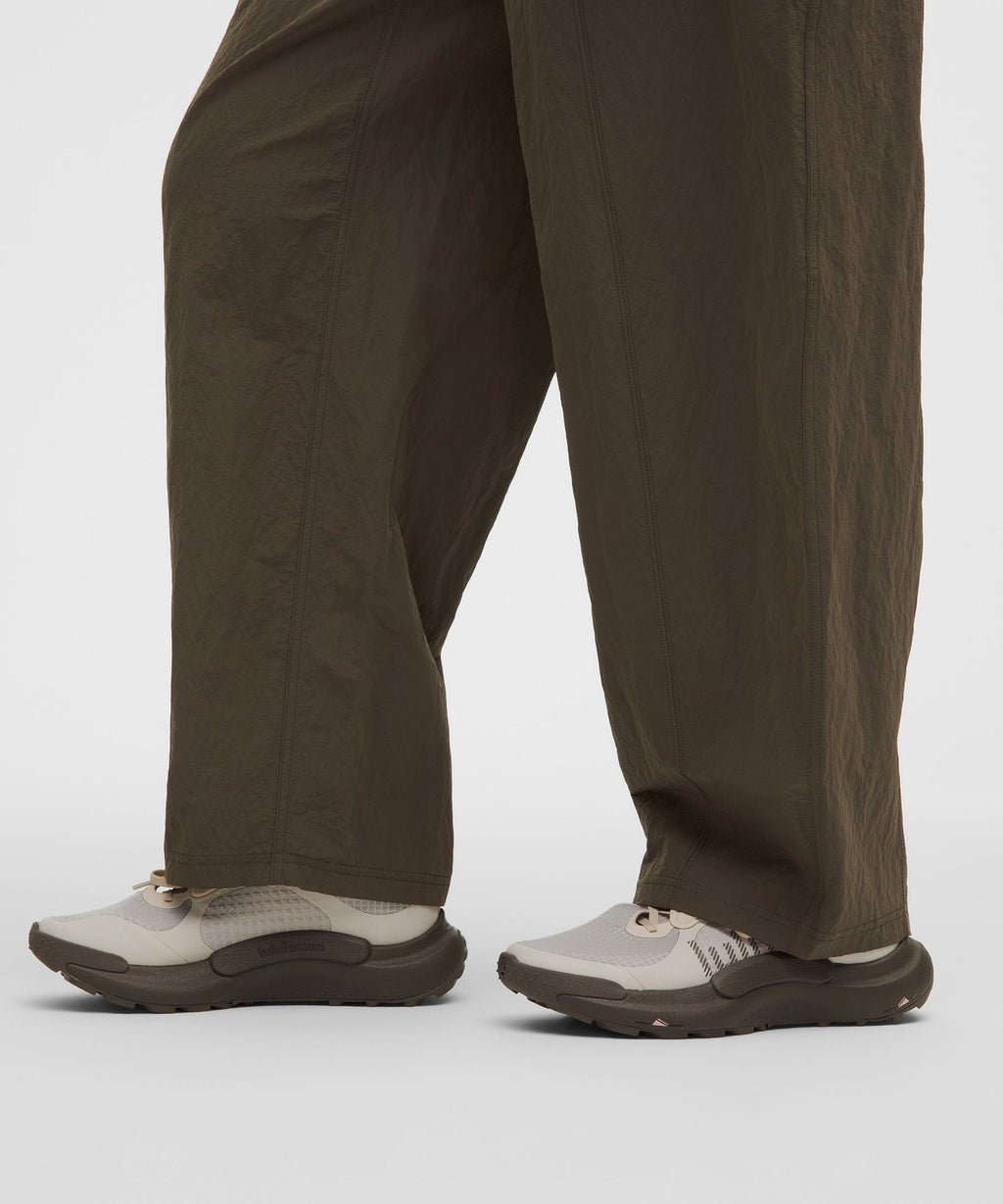 Crinkle Nylon Mid-Rise Barrel-Leg Pant