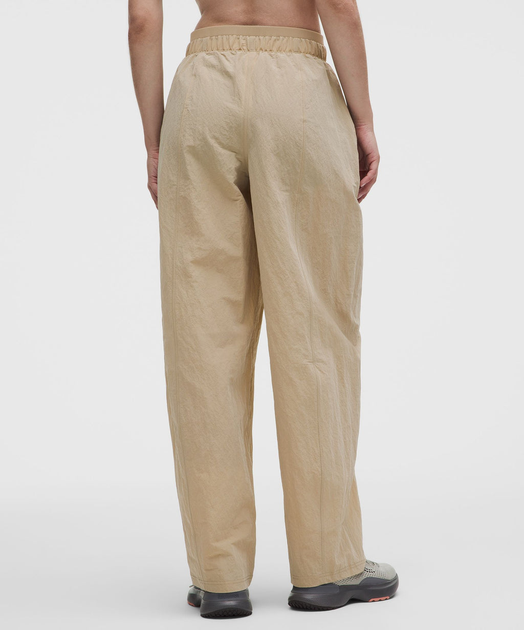 Crinkle Nylon Mid-Rise Barrel-Leg Pant