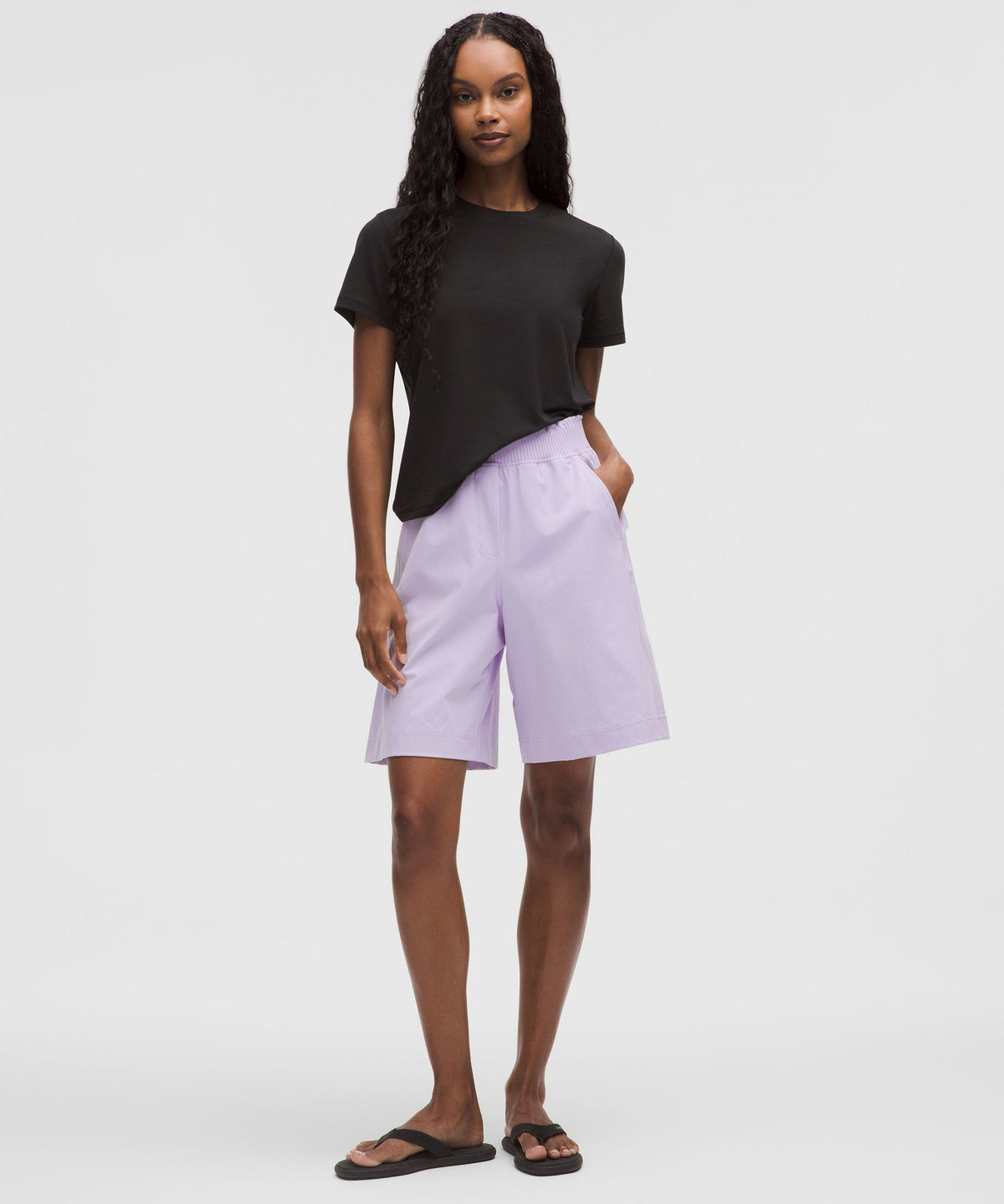 Stretch Woven Ruffle-Waist High-Rise Short 9"